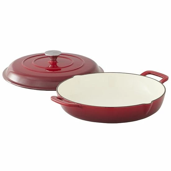 Food Network™ 3.5-qt. Enameled Cast-Iron Braiser With Lid Red 3 Food Network™ 3.5-qt. Enameled Cast-Iron Braiser With Lid Red